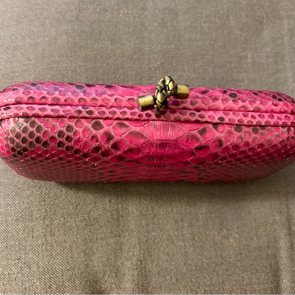 Fuchsia-Colored Python-Embossed Clutch With A Gol… - image 5